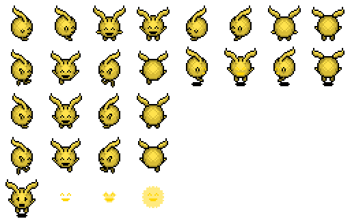 A spritesheet containing every sprite made for the character Risio from Emotion Commotion.