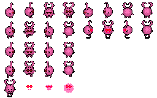 A spritesheet containing every sprite made for the character Dilectio from Emotion Commotion.