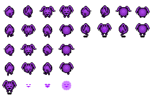 A spritesheet containing every sprite made for the character Dormio from Emotion Commotion.
