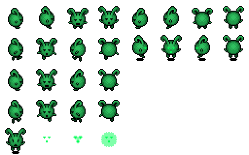 A spritesheet containing every sprite made for the character Invidia from Emotion Commotion.