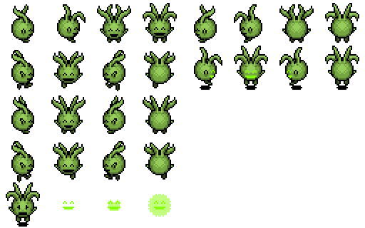 A spritesheet containing every sprite made for the character Mercuria from Emotion Commotion.